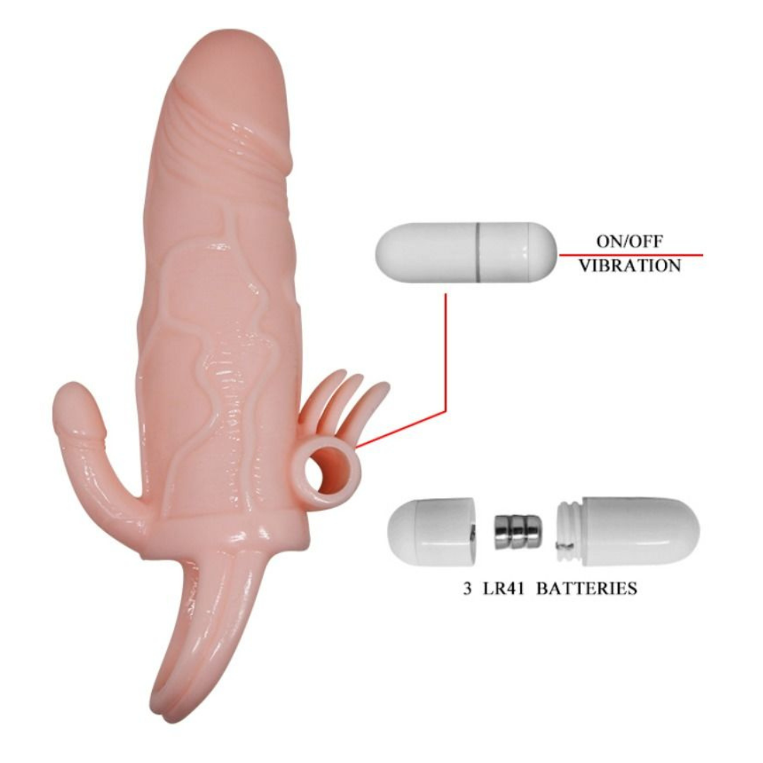 Guaina Per Il Pene Vibrante Con Stimolazione Anale e Vaginale 16,5 cm