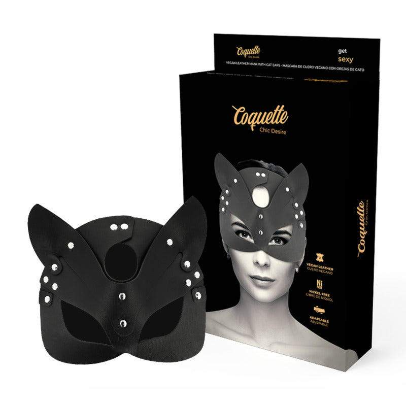 Maschera in pelle vegana con orecchie da gatto