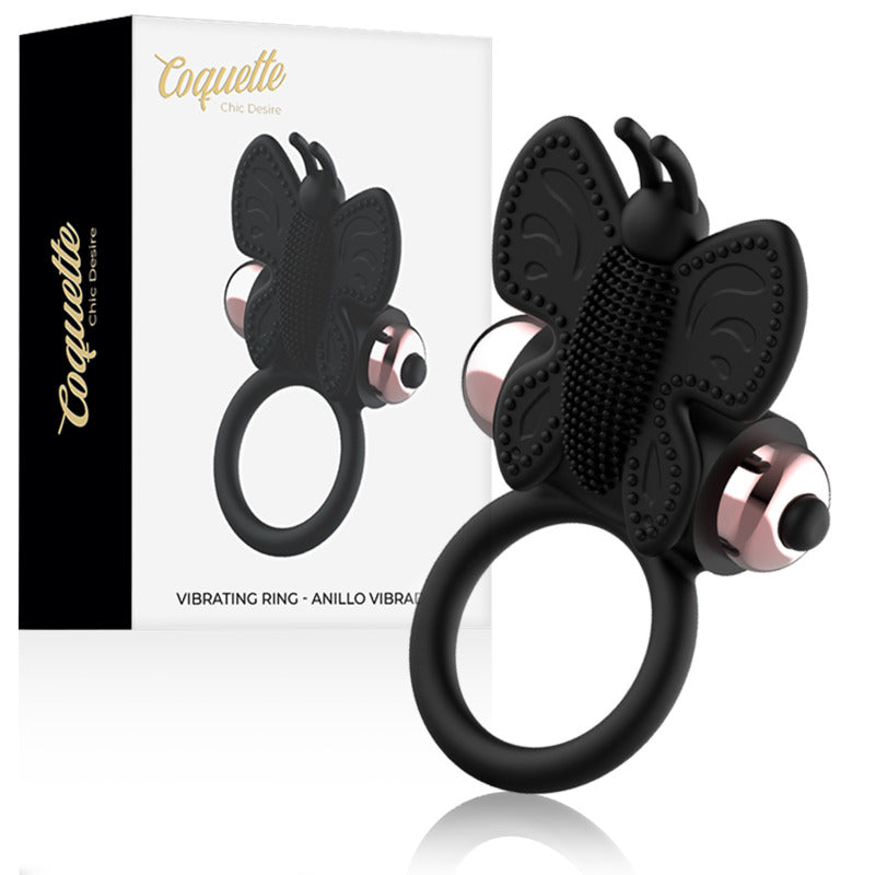Anello fallico Farfalla vibrante Nero/Oro