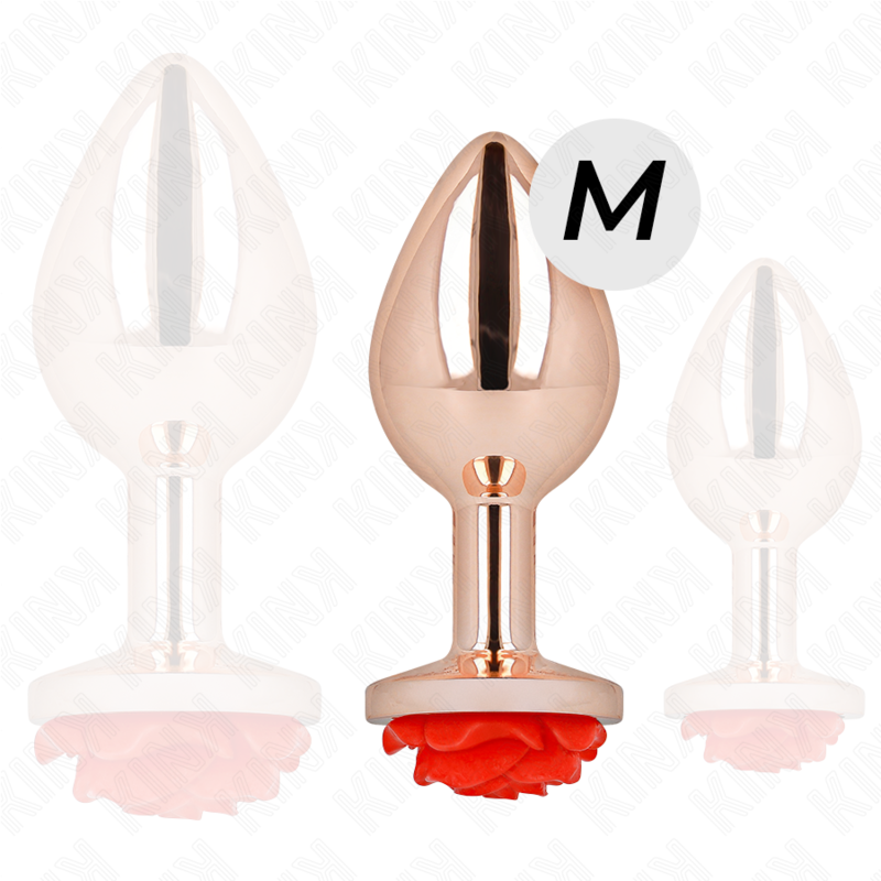 KINK – Plug Anale in Metallo Oro Rosa con Rosa Rossa (Taglia M)