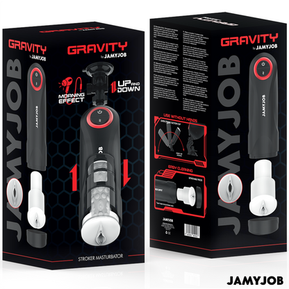 Confezione elegante e discreta del masturbatore automatico Gravity di Jamyjob.