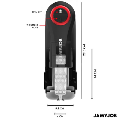 Infografica con le misure e le dimensioni del masturbatore Jamyjob Gravity.