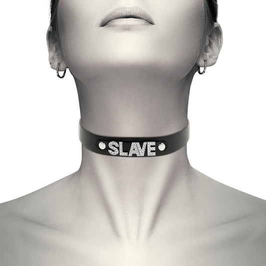 Collare in pelle vegana "Slave" (schiavo) nero