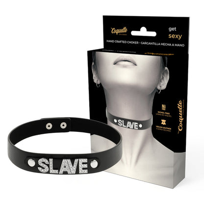 Collare in pelle vegana "Slave" (schiavo) nero