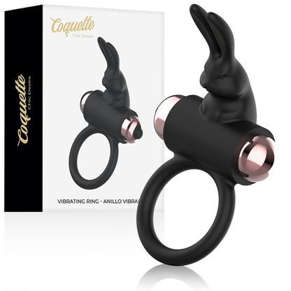 Anello fallico Rabbit vibrante Nero/Oro