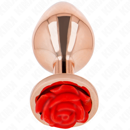 KINK – Plug Anale in Metallo Oro Rosa con Rosa Rossa (Taglia M)