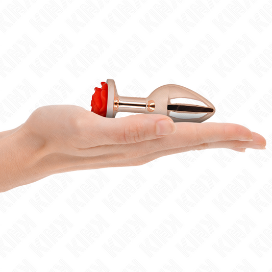 KINK – Plug Anale in Metallo Oro Rosa con Rosa Rossa (Taglia M)